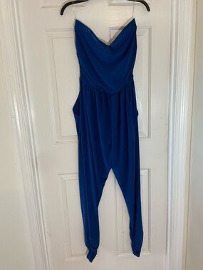 Strapless Cobalt Blue Draped Jumpsuit